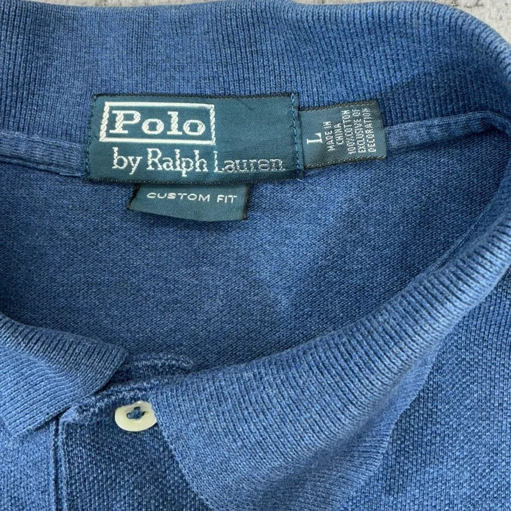 Polo Ralph Lauren Polo Mens Large Blue Custom Fit Pique Orange Pony